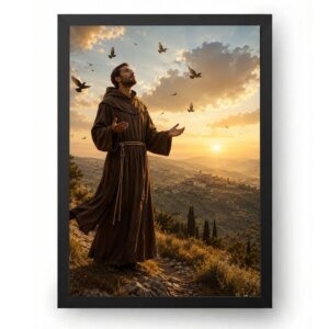 Quadro São Francisco de Assis Cinematográfico ao Pôr do Sol