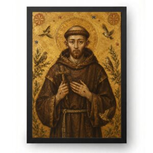 Quadro São Francisco de Assis Estilo Bizantino com Halo Dourado