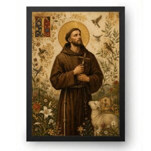 Quadro São Francisco de Assis Medieval Iluminado com Natureza