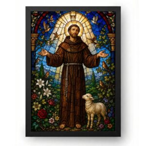 Quadro São Francisco de Assis em Vitral Católico Colorido