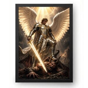 Quadro São Miguel Arcanjo Épico com Armadura Celestial