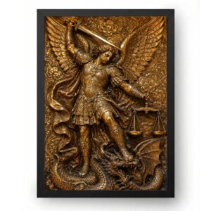 Quadro São Miguel Arcanjo em Dourado e Bronze