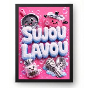 Quadro Sujou Lavou Para Cozinha Divertido Espuma 3D Rosa