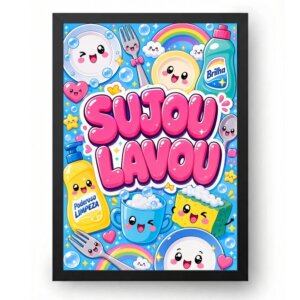 Quadro Sujou Lavou Para Cozinha Fofo Kawaii Decorativo Colorido
