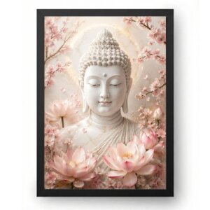 Quadro Buda Branco com Flores Rosas