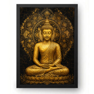 Quadro Buda Dourado com Mandala Preta