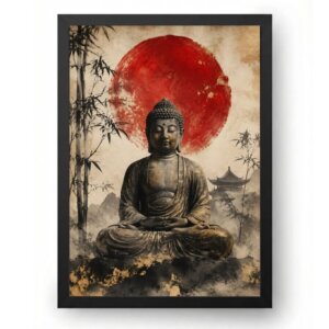 Quadro Buda Japonês com Lua Vermelha