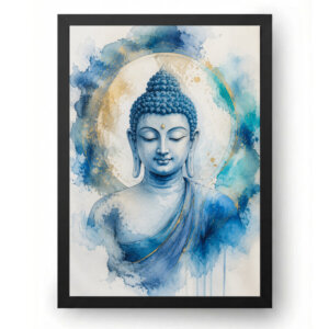 Quadro Buda Zen em Aquarela Azul