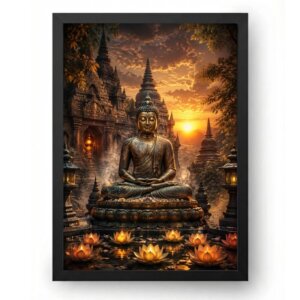 Quadro Buda no Templo ao Pôr do Sol