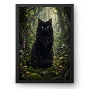 Quadro Gato Preto na Floresta Encantada
