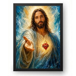 Quadro Jesus Cristo Luz Azul e Sagrado Coração