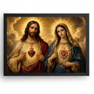 Quadro Sagrado Coração de Jesus e Maria Clássico Barroco Dourado