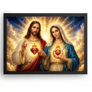 Quadro Sagrado Coração de Jesus e Maria Luz Divina Radiante