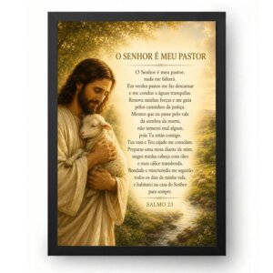 Quadro Salmo 23 Ovelha nos Braços do Bom Pastor