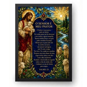 Quadro Salmo 23 Vitral do Bom Pastor