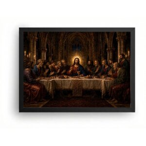 Quadro Santa Ceia Arte Barroca Medieval Dourada