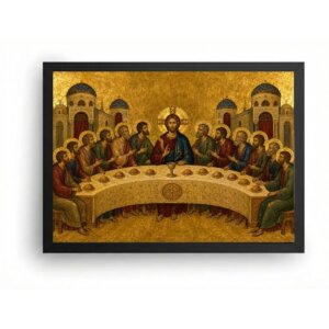 Quadro Santa Ceia Bizantina Arte Sacra Dourada