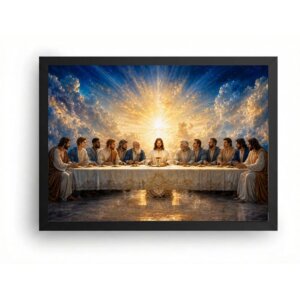 Quadro Santa Ceia Celestial Azul e Dourado