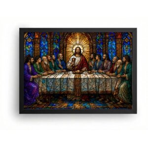 Quadro Santa Ceia Estilo Vitral Colorido Arte Sacra