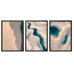 Trio de Quadros Lençóis Maranhenses Abstrato Azul e Bege