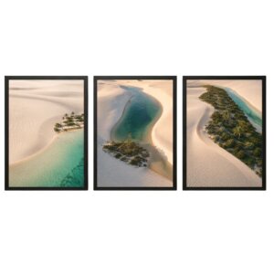 Trio de Quadros Lençóis Maranhenses Lagoa Turquesa e Coqueiros