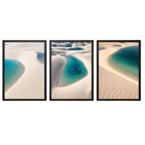 Trio de Quadros Lençóis Maranhenses Lagoas Cristalinas Azul Turquesa