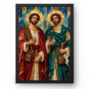 Quadro Cosme Damião Abstrato Azul e Ouro