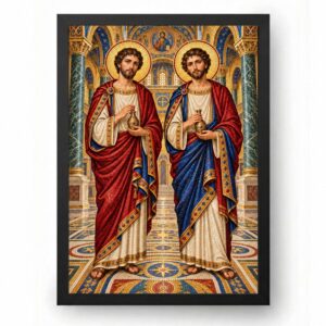 Quadro Cosme Damião Mosaico Bizantino Dourado