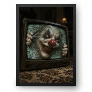 Quadro Palhaço Sombrio do Televisor Antigo