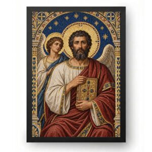 Quadro São Mateus Evangelista Mosaico Dourado