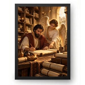 Quadro São Mateus Evangelista entre Pergaminhos Sagrados