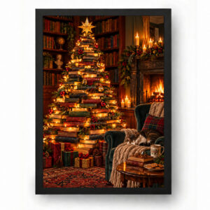 Quadro de Natal Árvore de Livros para Quem Ama Ler