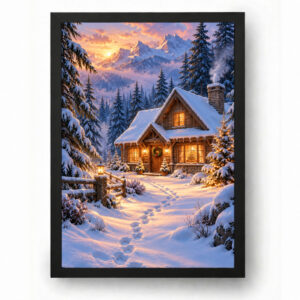 Quadro de Natal Casinha Aconchegante na Floresta Nevada