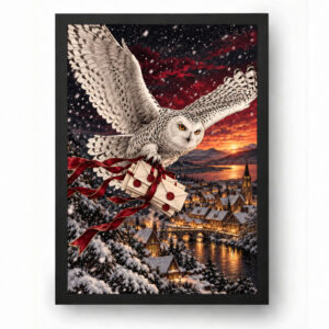 Quadro de Natal Coruja Mensageira com Cartas de Carinho