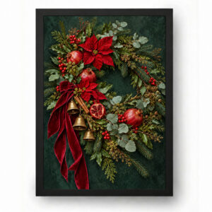 Quadro de Natal Guirlanda Botânica com Flores e Romãs