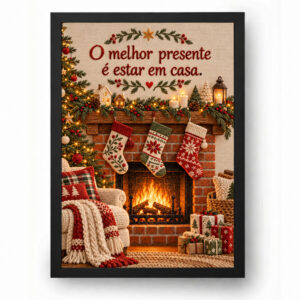 Quadro de Natal Meias na Lareira e Lar Aconchegante