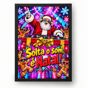 Quadro de Natal Papai Noel DJ na Festa de Fim de Ano