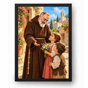 Quadro Padre Pio Acolhendo As Crianças Amor E Fé