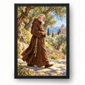 Quadro Padre Pio Caminhando No Jardim Das Oliveiras