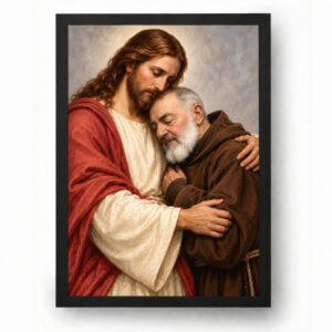 Quadro Padre Pio E Jesus Cristo Abraço De Misericórdia