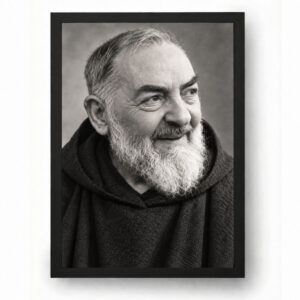 Quadro Padre Pio Sorriso De Paz Retrato Preto E Branco