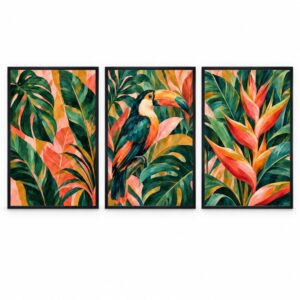 Trio Quadros Selva Boho Abstrata