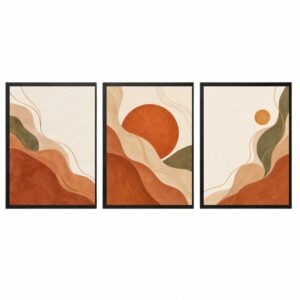 Trio Quadros Abstratos Boho Terracota