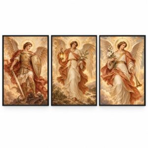 Trio Quadros Arcanjos Boho Dourado