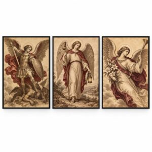 Trio Quadros Arcanjos Vintage Sacro