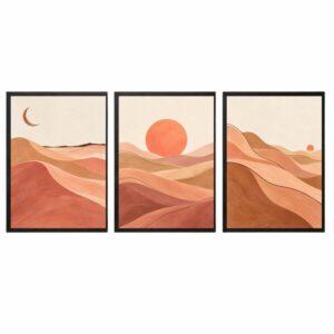 Trio Quadros Boho Deserto Abstrato
