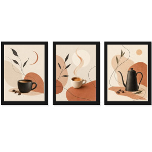 Trio Quadros Café Minimalista Boho