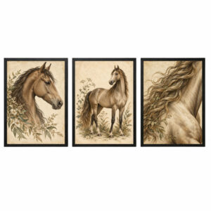 Trio Quadros Cavalos Boho Vintage