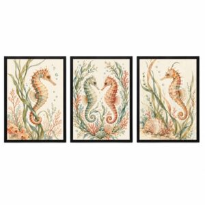 Trio Quadros Cavalos-Marinhos Boho
