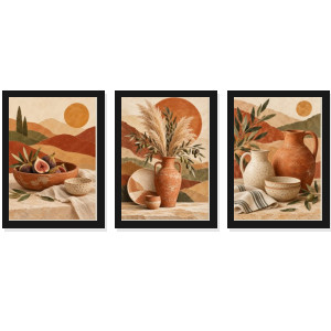 Trio Quadros Cerâmica de Cozinha Boho
